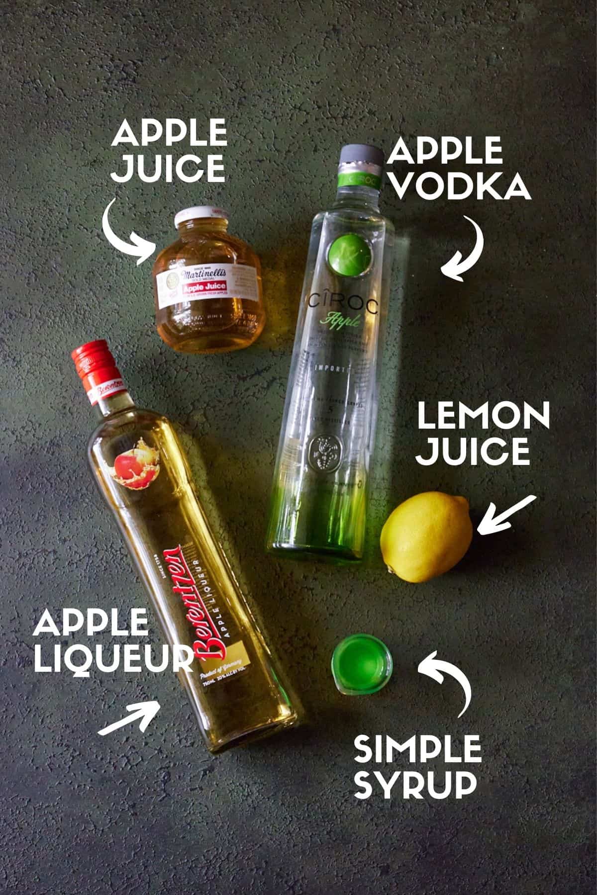 Ingredients for Appletini.