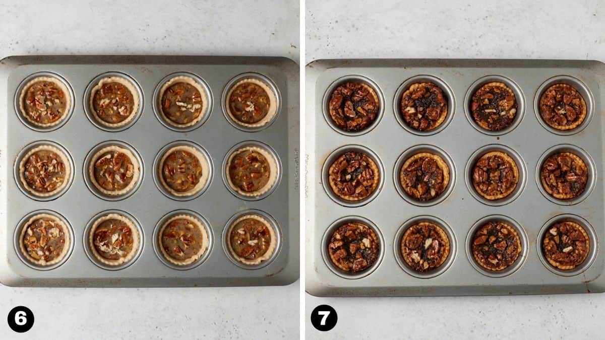 steps 6-7 for making mini pecan pies,