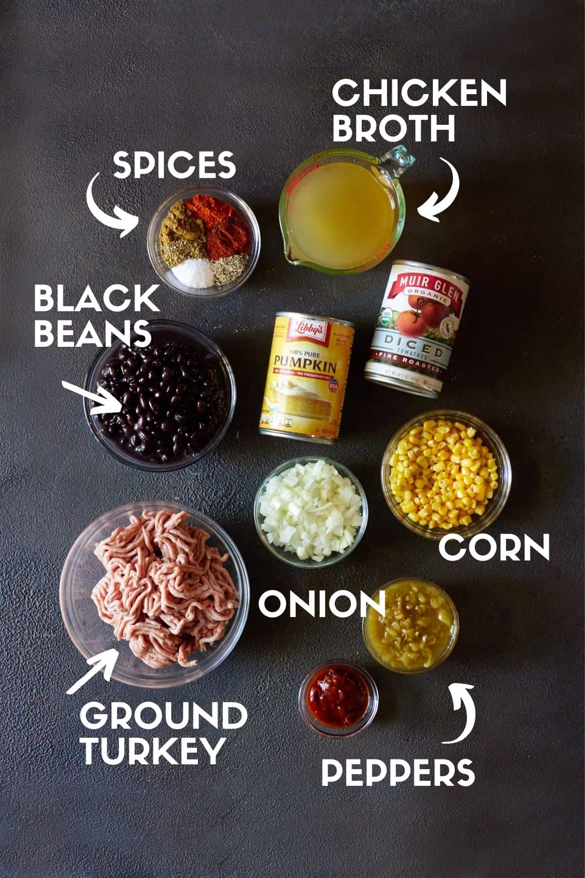Ingredients for turkey pumpkin chili.