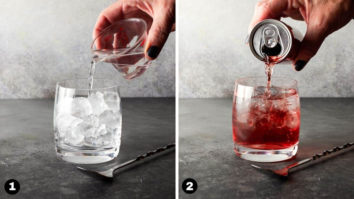 Steps 1 and 2 for making a cape cod drink.