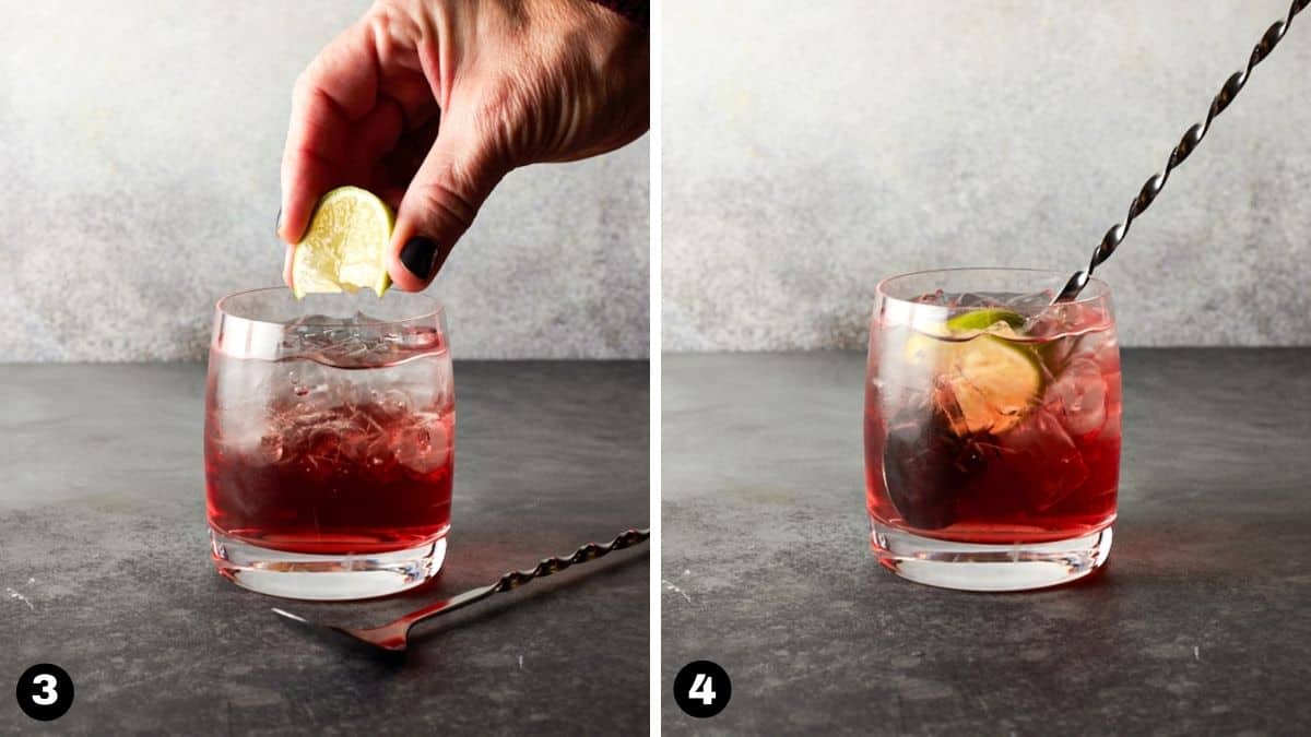 Steps 3-4 of making a Cape Cod Drink.