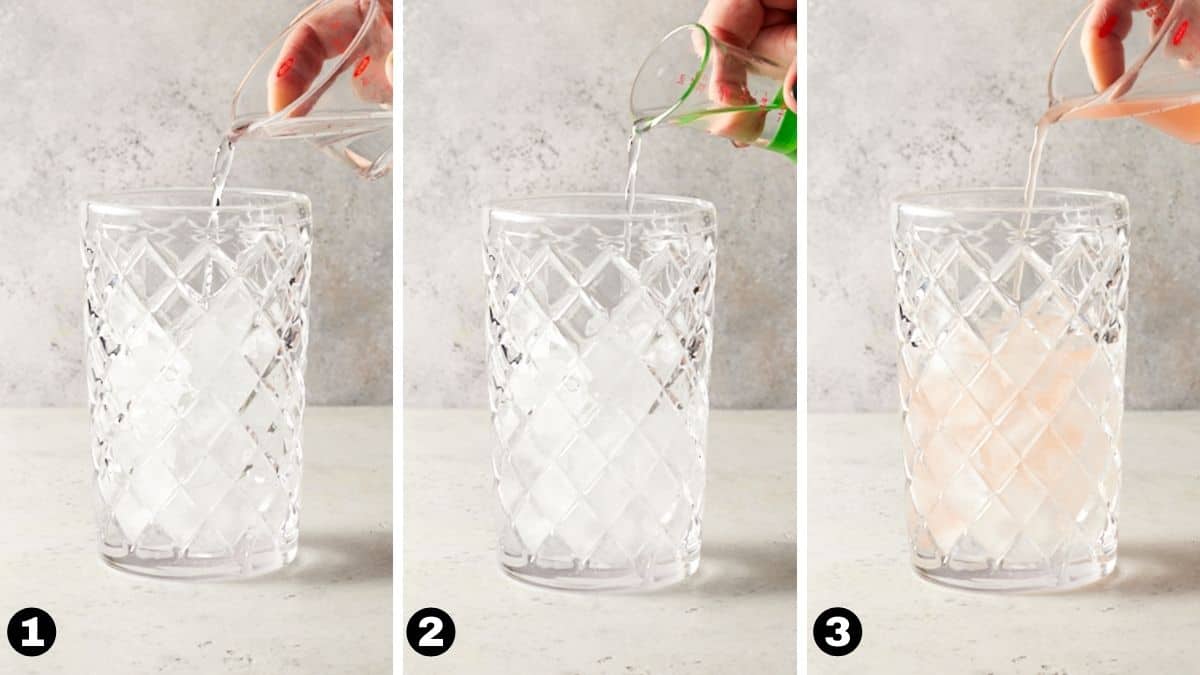 Hand pouring liquor into crystal cocktail shaker. 