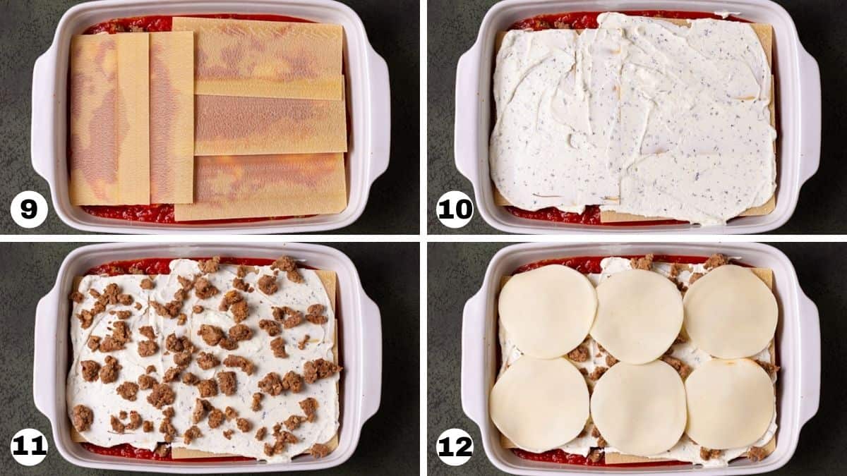 Steps 9+12 to make no boil lasagna.