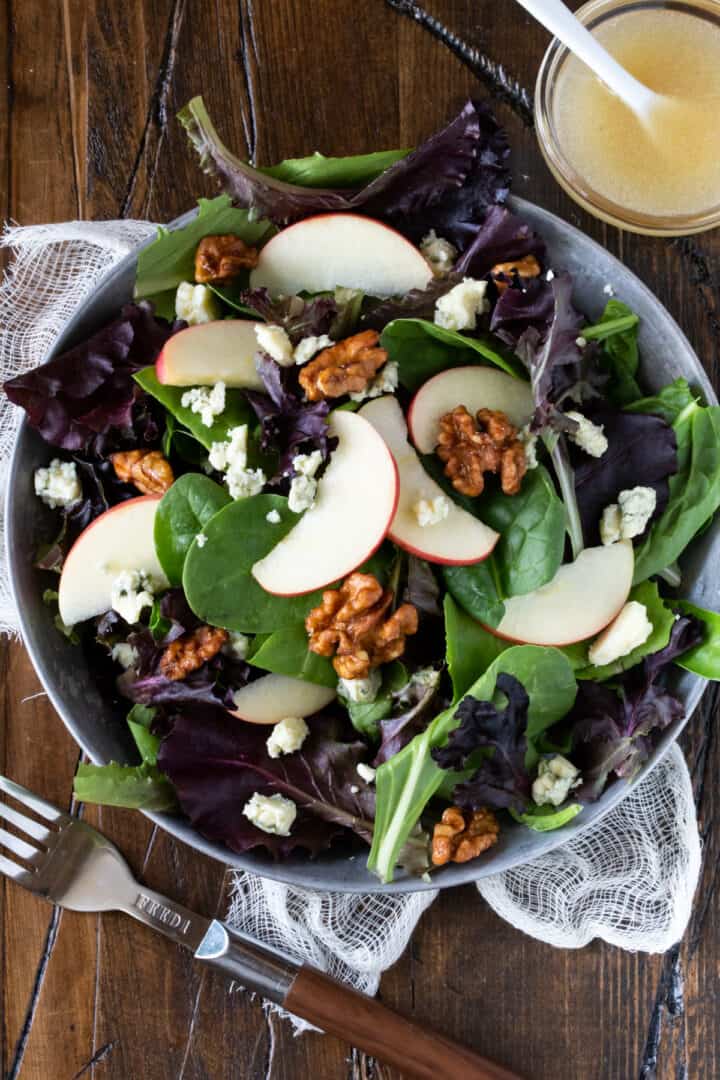 Apple, Blue Cheese and Walnut Salad Recipe with Apple Cider Vinaigrette