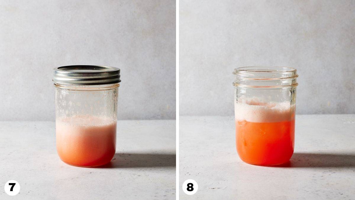Mason jar with shaken aperol sour inside.