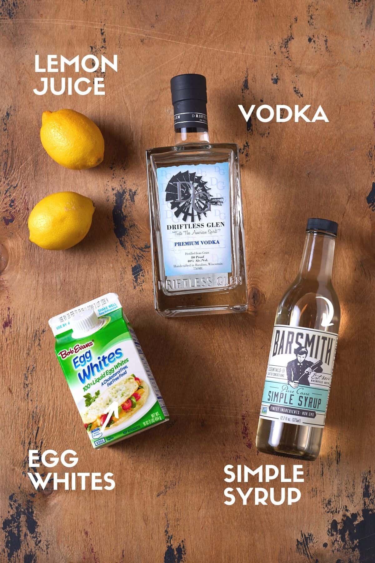 Ingredients needed for Vodka Sour.