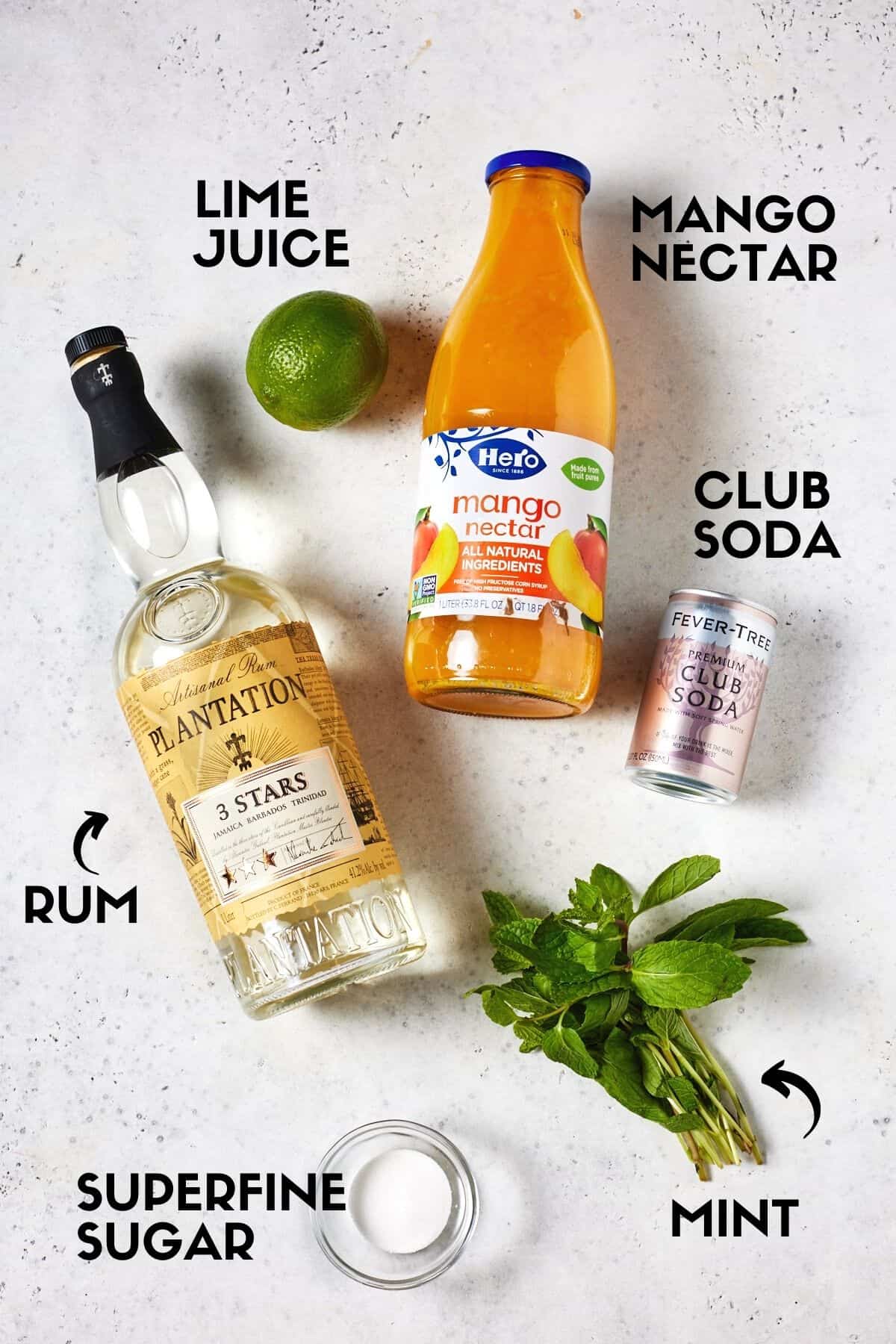 Ingredients needed for mango mojito.