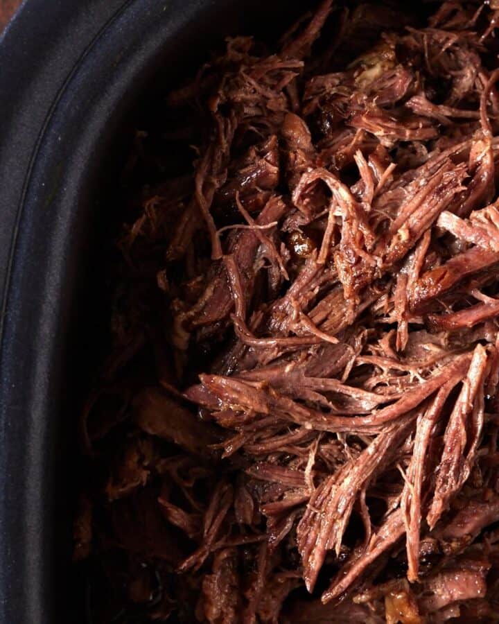 pulled beef in slow cooker.