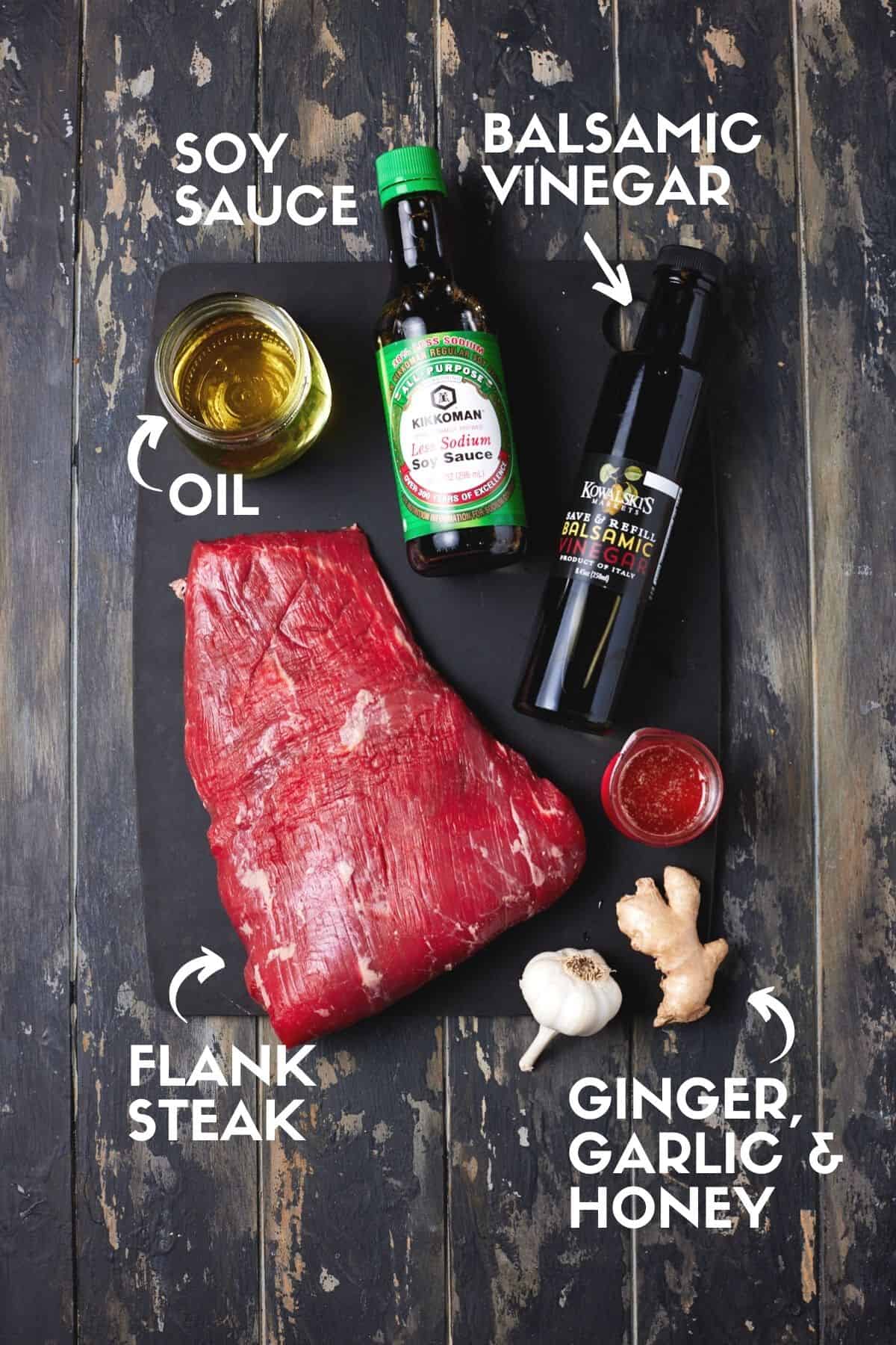 Ingredients needed for flank steak.