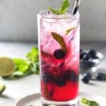 blueberry mojito in glass with fresh mint.