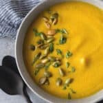 squash soup in bowl.