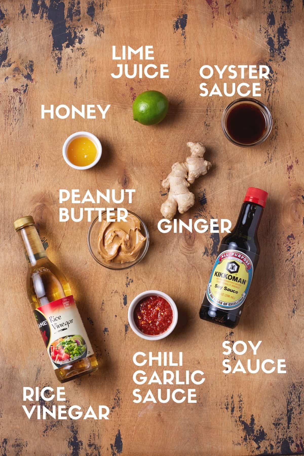 Ingredients needed to make peanut sauce.