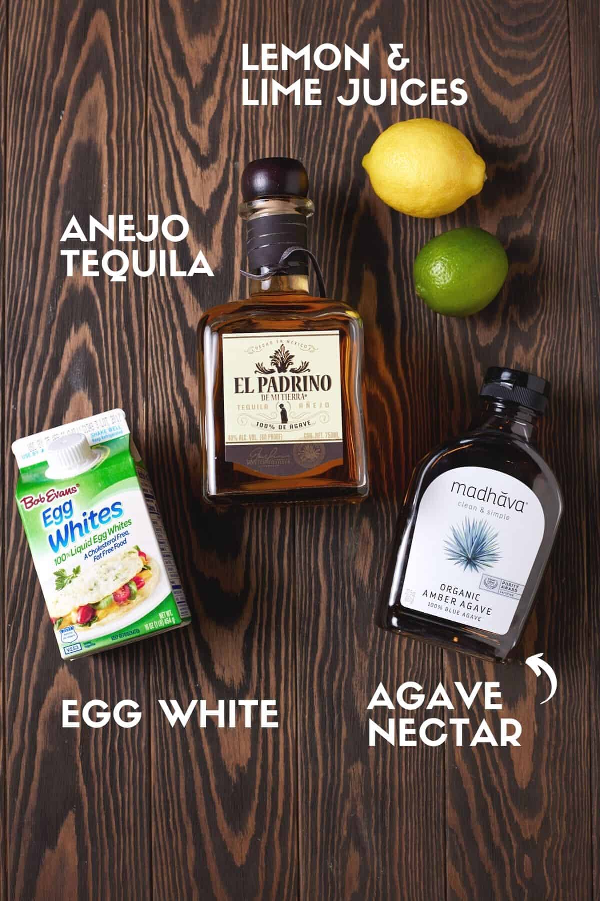 Ingredients needed to make tequila sour.