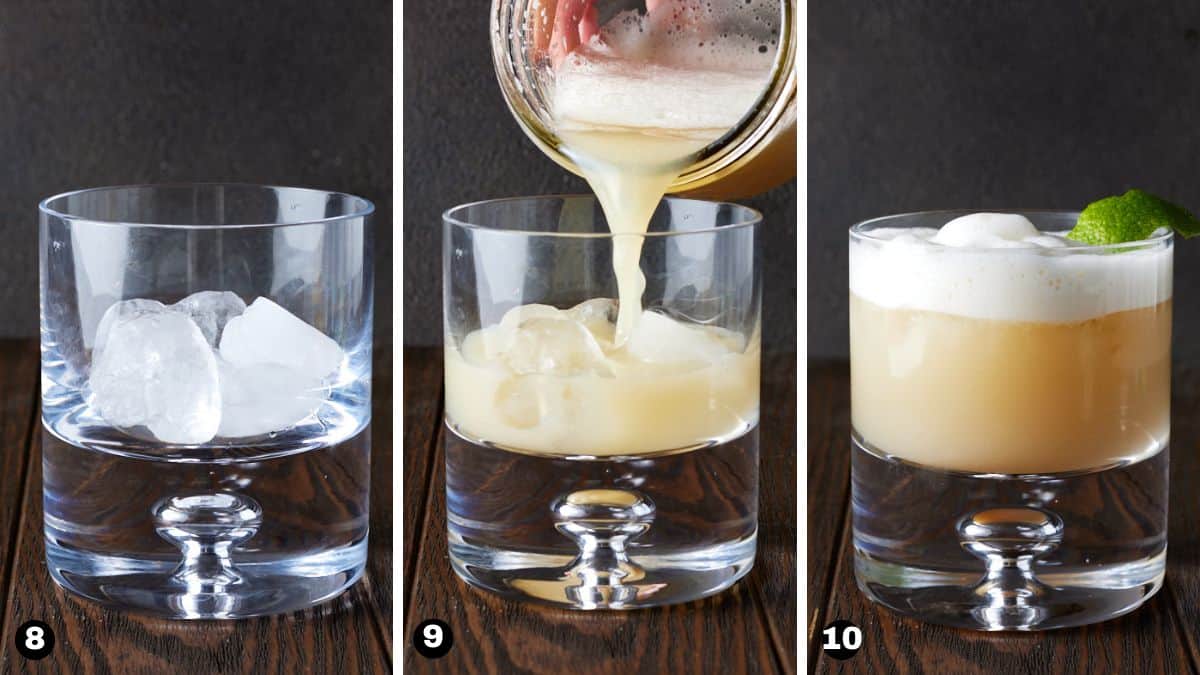 Pour tequila sour in ice filled glass.