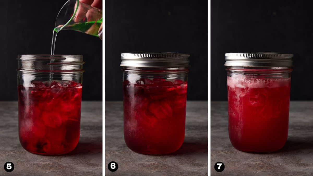 Steps 5-7 of making a cranberry Margarita.