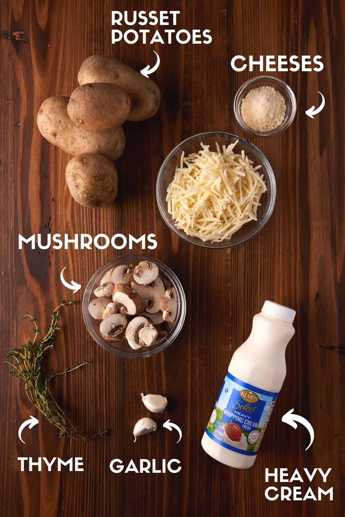 Ingredients needed to make Potato and Mushroom Gratin.