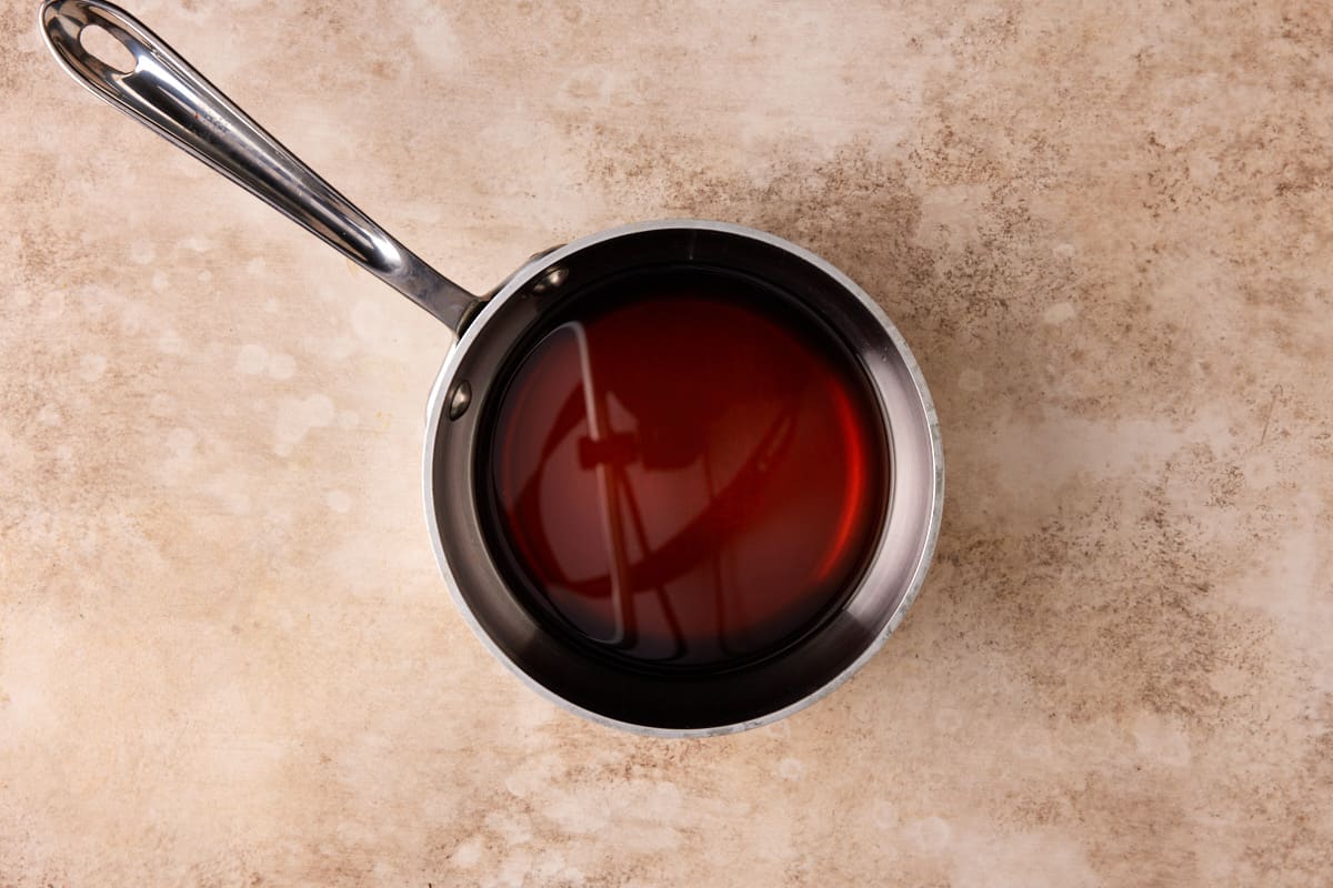 Demerara syrup in pan.