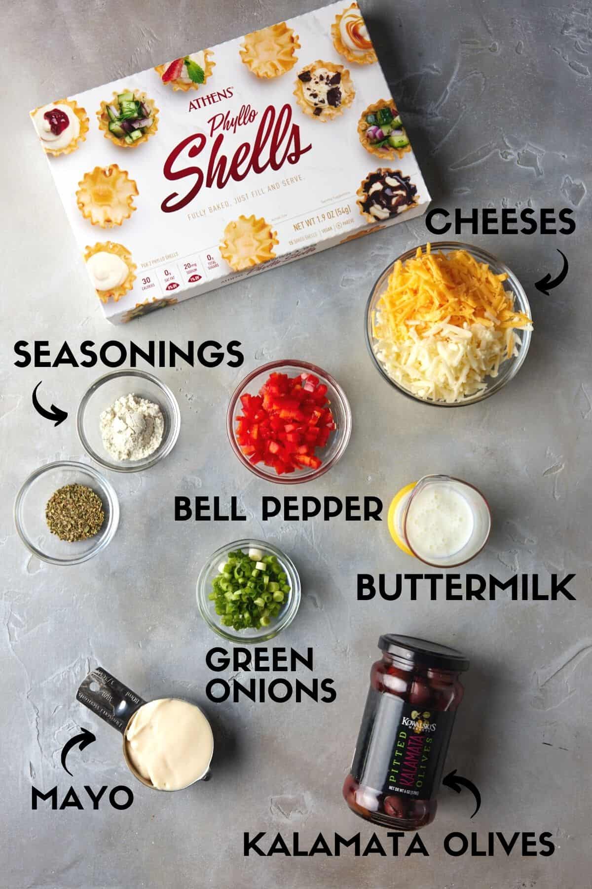 Ingredients needed to make phyllo cups.