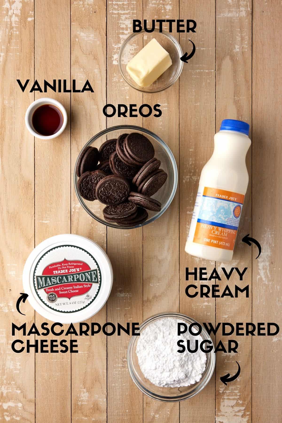 Ingredients needed for Mascarpone cheesecake.
