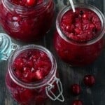 cranberry chutney in jars.