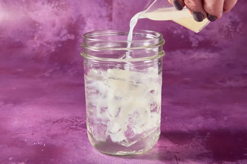 Shaker filled ice, alcohol and lime juice.