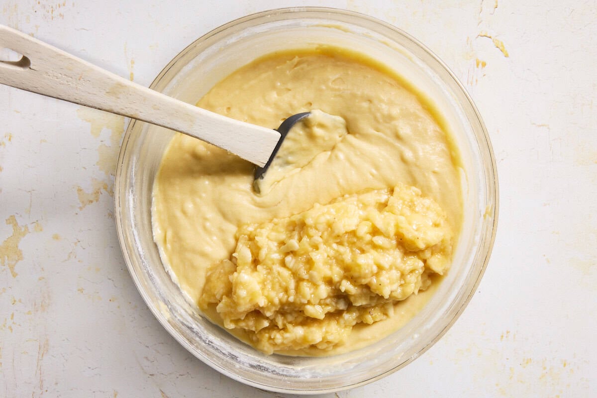 mashed banana added to batter.