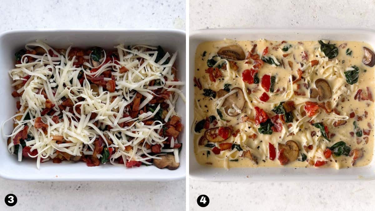 steps 3 and 4 of making hash brown egg bake.