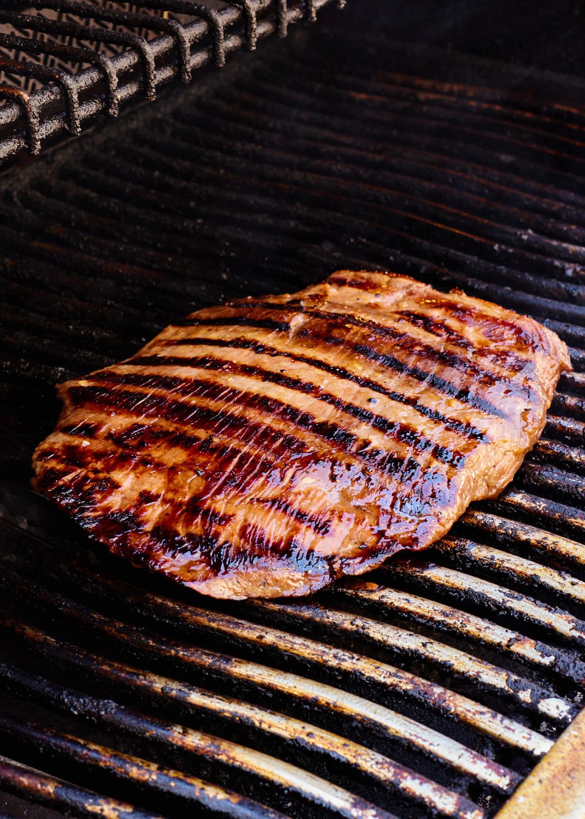 Flank steak on the grill.