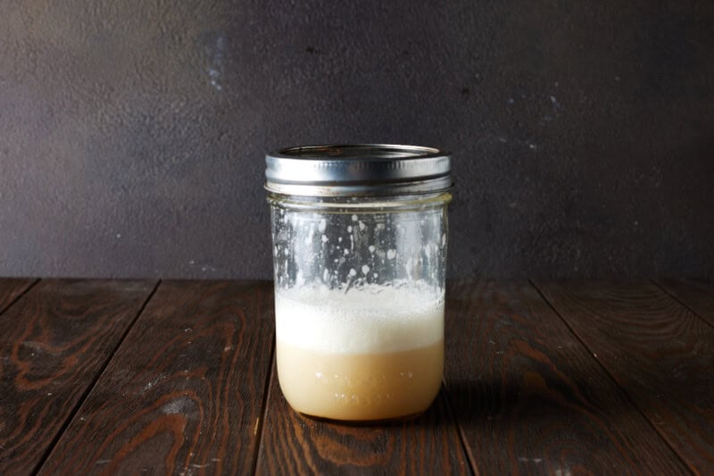 Shaken tequila sour in shaker without ice.