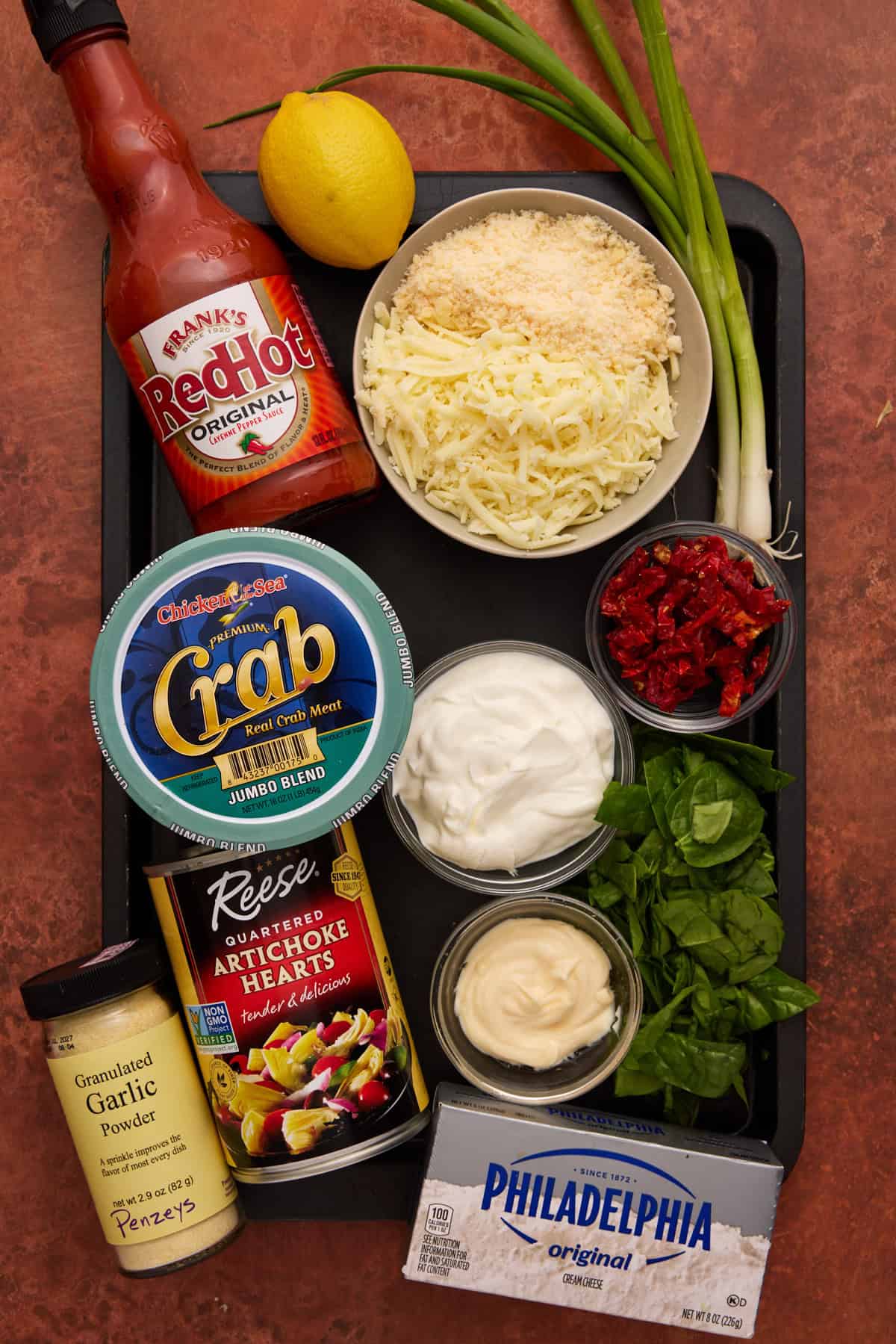 ingredients needed to make crab spinach artichoke dip