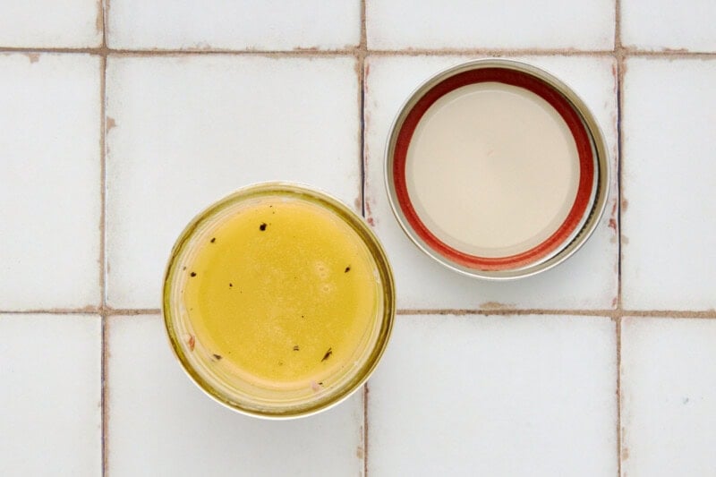 Citrus vinaigrette in a mason jar.
