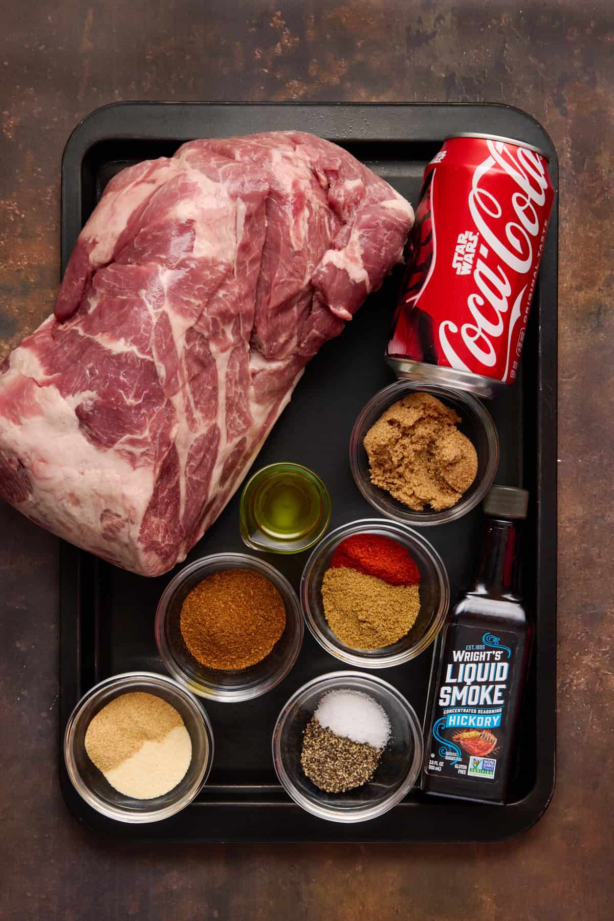 Ingredients needed to make pulled pork.