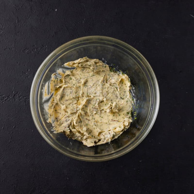 herb butter paste in bowl.