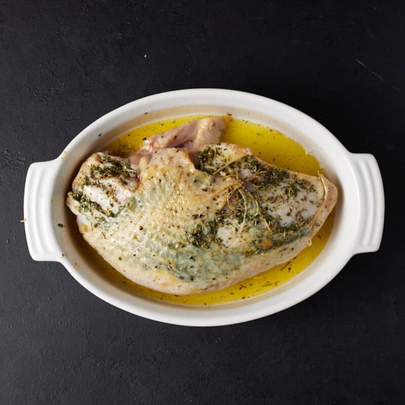 melted butter around turkey breast.