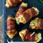 Bacon Cream Cheese Bites on a slate plate.