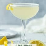 Single Elderflower Lemon Drop Martini with lemon twist.