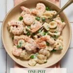 Pasta bowl filled with creamy shrimp pasta
