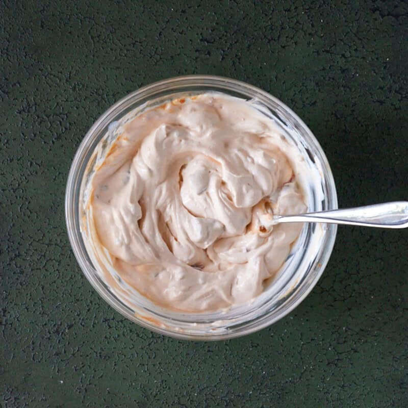 Chipotle cream mixed together in bowl.